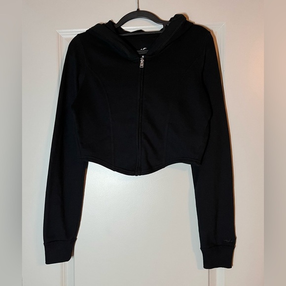 Hollister | Crop Full-Zip Corset Hoodie in Black Size XS - Picture 2 of 5
